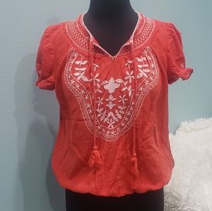 Beautiful Womens Orange Peasant Blouse, Size M